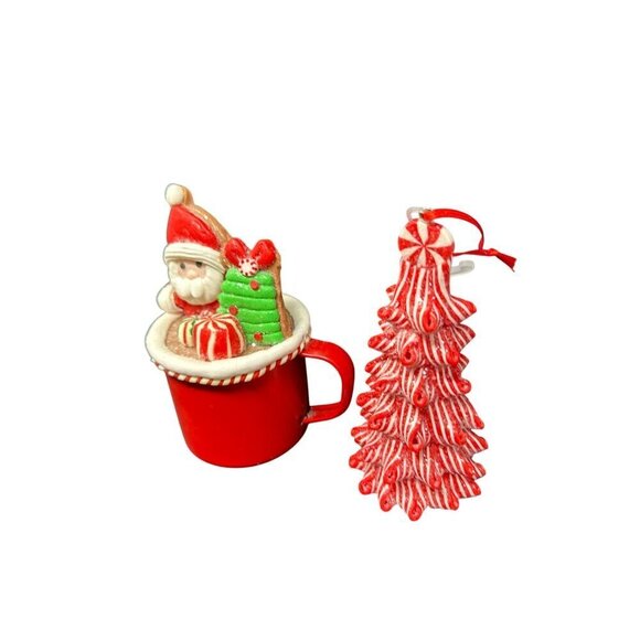 Santa Cocoa Peppermint Tree Ornament Set Christmas Holiday Festive Candyland - Picture 3 of 8